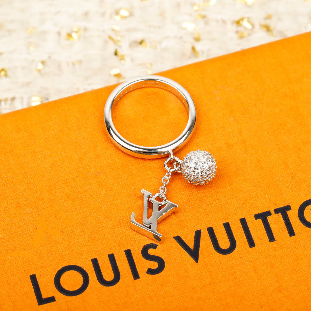Louis Vuitton Silver Ring with Logo Charm